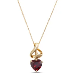 Heart Shaped Garnet Pendant Necklace, 14k Yellow Gold