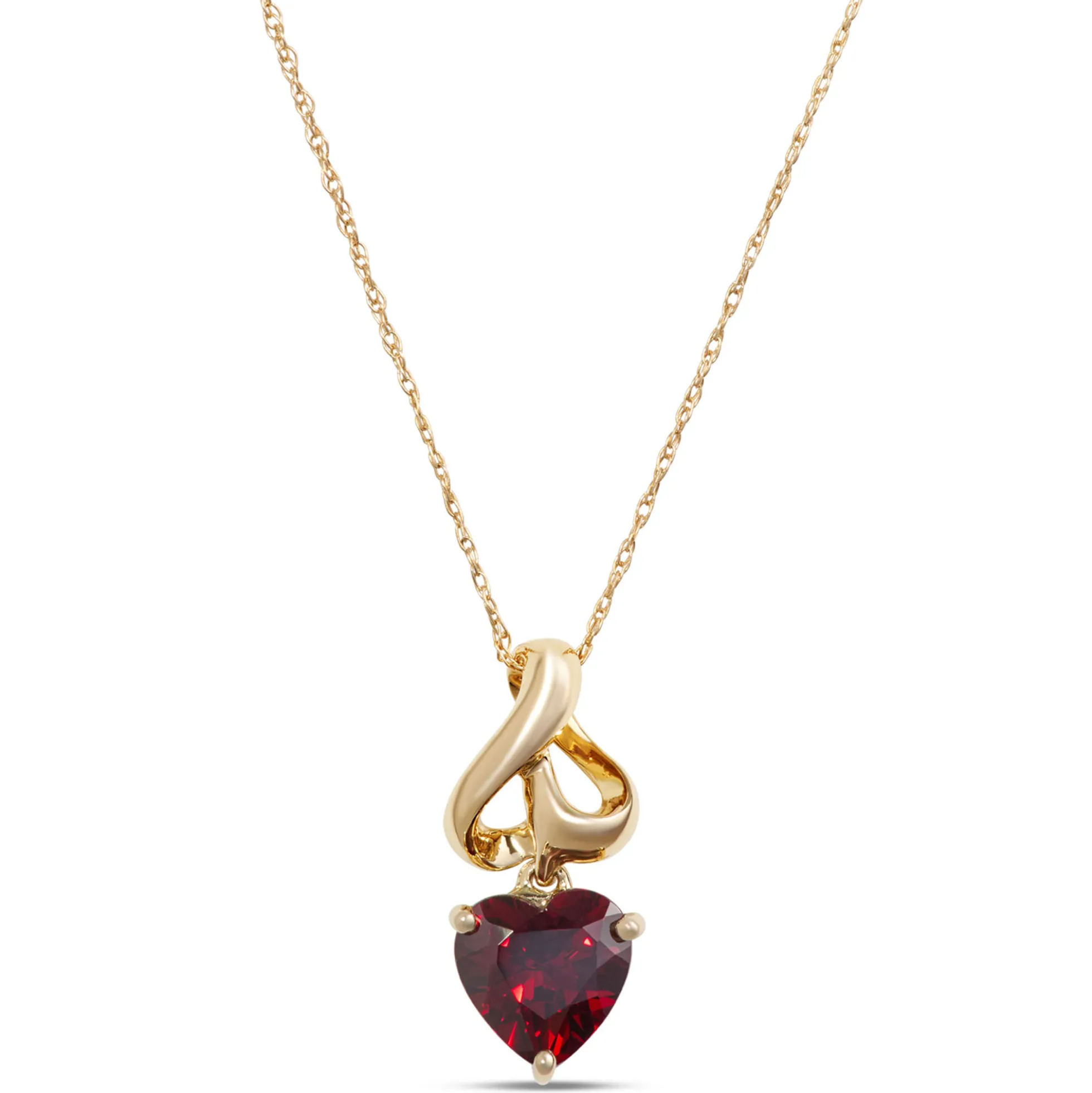 Heart Shaped Garnet Pendant Necklace, 14k Yellow Gold