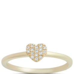 Heart-Shaped Pave Diamond Ring, 14K Yellow Gold