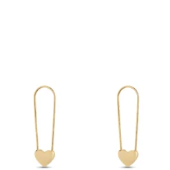 Heart Shaped Pin Hoops, 14K Yellow Gold