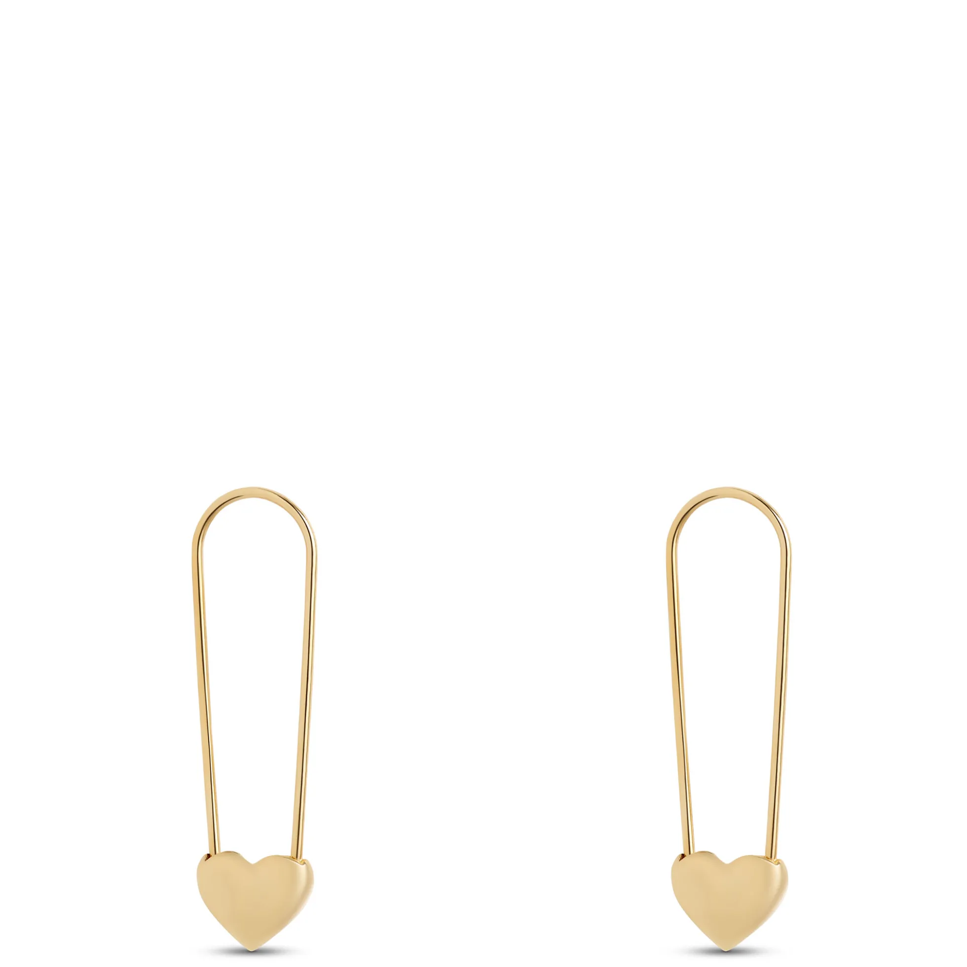 Heart Shaped Pin Hoops, 14K Yellow Gold