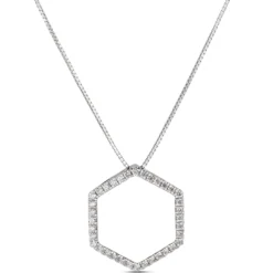 Hexagon Diamond Pendant, 14K White Gold