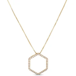 Hexagon Diamond Pendant Necklace, 14K Yellow Gold