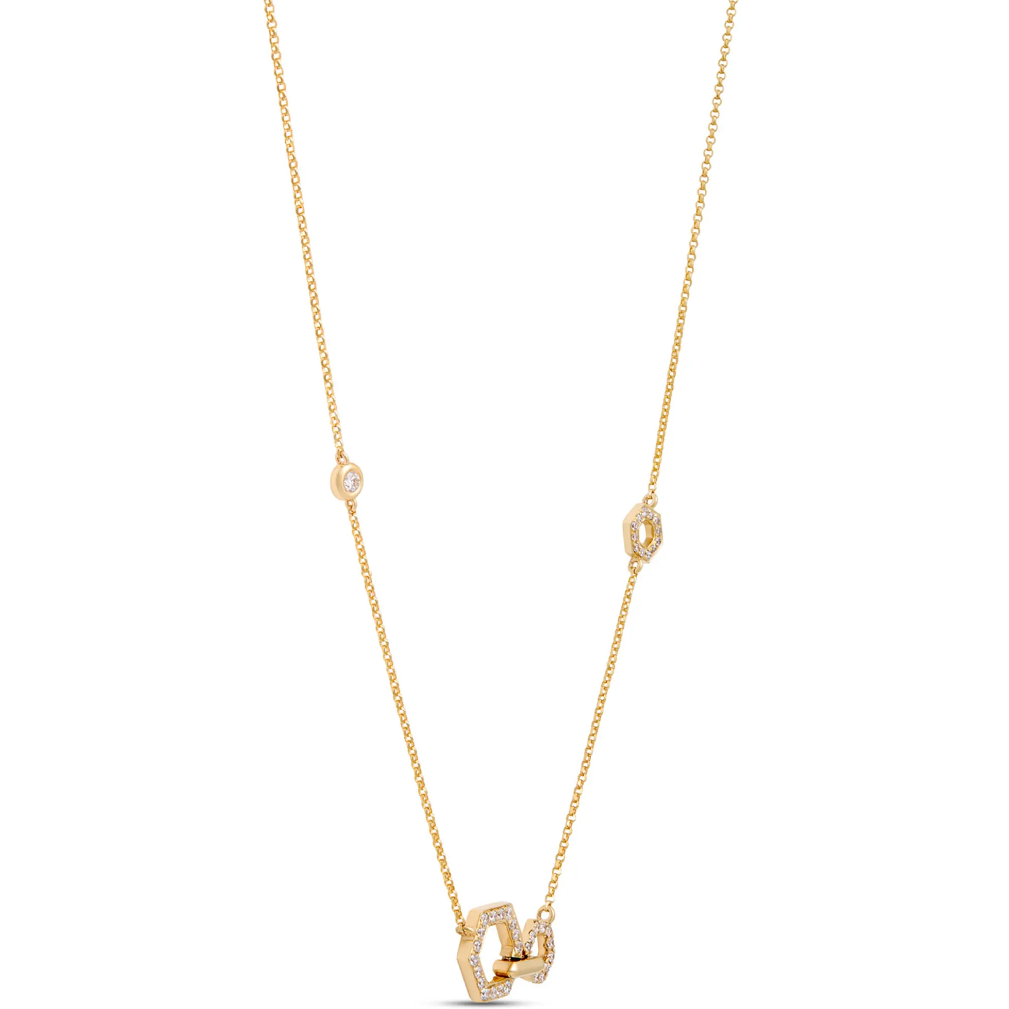 Hex Shaped Stations Diamond necklace, 14K Yellow Gold