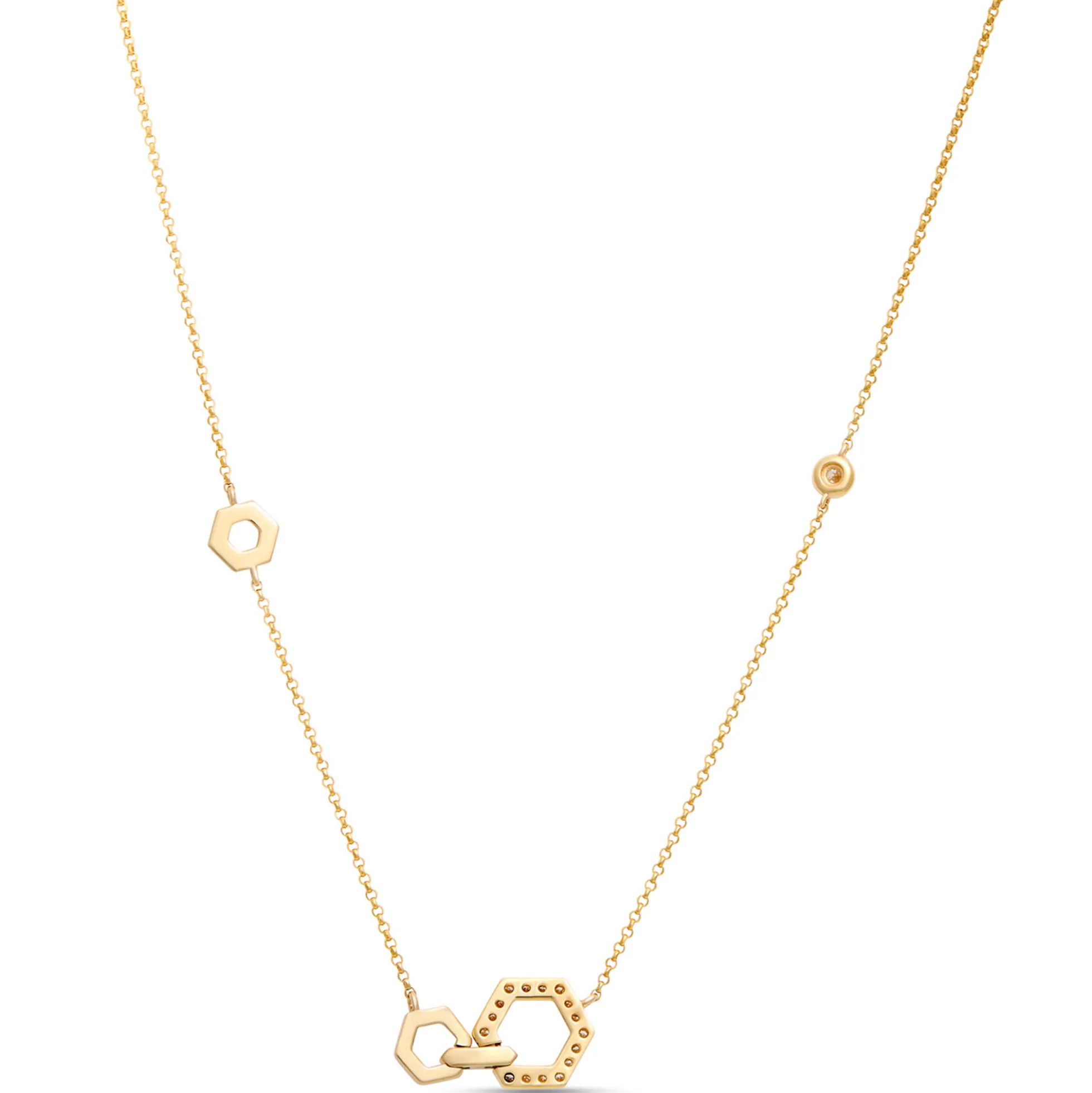 Hex Shaped Stations Diamond necklace, 14K Yellow Gold