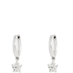 Huggie Hoops With Diamond Drops, 18K White Gold