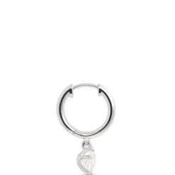 Huggie Hoops With Diamond Drops, 18K White Gold