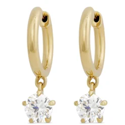 Huggie Hoops With Diamond Drops, 18K Yellow Gold