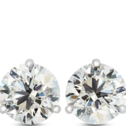 Ikuma Classic Round Diamond Studs, 3 Carat Total Weight,14K White Gold