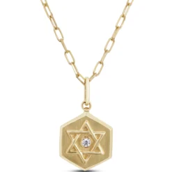Ikuma Diamond Paperclip Necklace with Star of David Pendant, 14K Yellow Gold