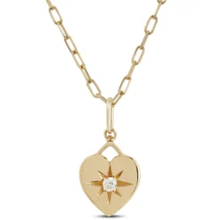 Ikuma Diamond Paperclip Necklace with Heart Pendant, 14K Yellow Gold