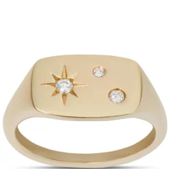 Ikuma Diamon Signet Pinky Ring, 14K Yellow Gold