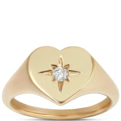 Ikuma Heart-Shaped Diamond Signet Pinky Ring, 14K Yellow Gold