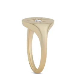 Ikuma Round Diamond Oval Signet Pinky Ring, 14K Yellow Gold