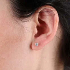 Ikuma Round Diamond Stud Earrings, ½ Carat Total Weight, in 14K White Gold