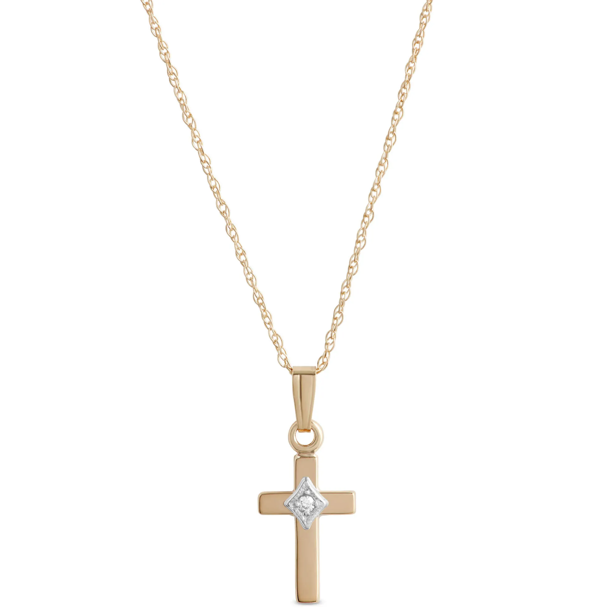 15-Inch Baby Cross Pendant Necklace, 14K Yellow Gold