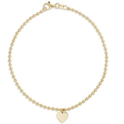 7.5-Inch Beaded Heart Bracelet, 14K Yellow Gold