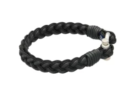 8.5-Inch Black Braided Leather Gents Bracelet, Sterling Silver Buckle