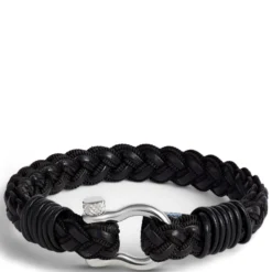 8.5-Inch Black Braided Leather Gents Bracelet, Sterling Silver Buckle