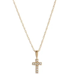 15-Inch Cross Pendant Necklace, 14K Yellow Gold