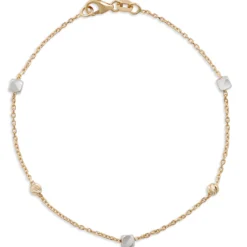 7-Inch Cube and Round Bead Station Bracelet, 14K Yellow Gold