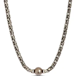 22-Inch Cultured Tahiti Pearl Ruthenium Plated Silver Necklace