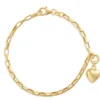 7.5-Inch Link Bracelet with Heart Charm, 14K Yellow Gold