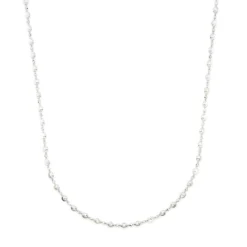 24-Inch Mooncut Oval Bead Necklace, 14K White Gold