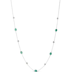 18-Inch Oval Emerald Station Necklace, 14K White Gold
