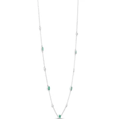 18-Inch Oval Emerald Station Necklace, 14K White Gold