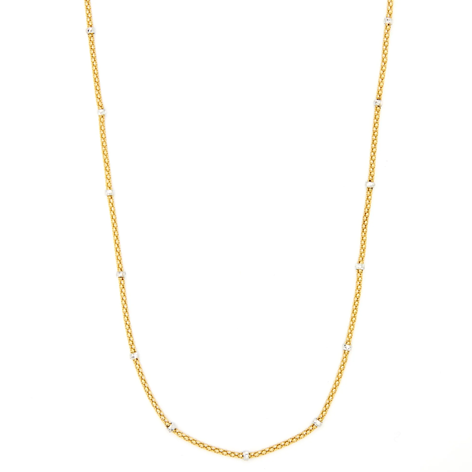 18-Inch Popcorn Chain With Gold Bead Stations, 14K White and Yellow Gold