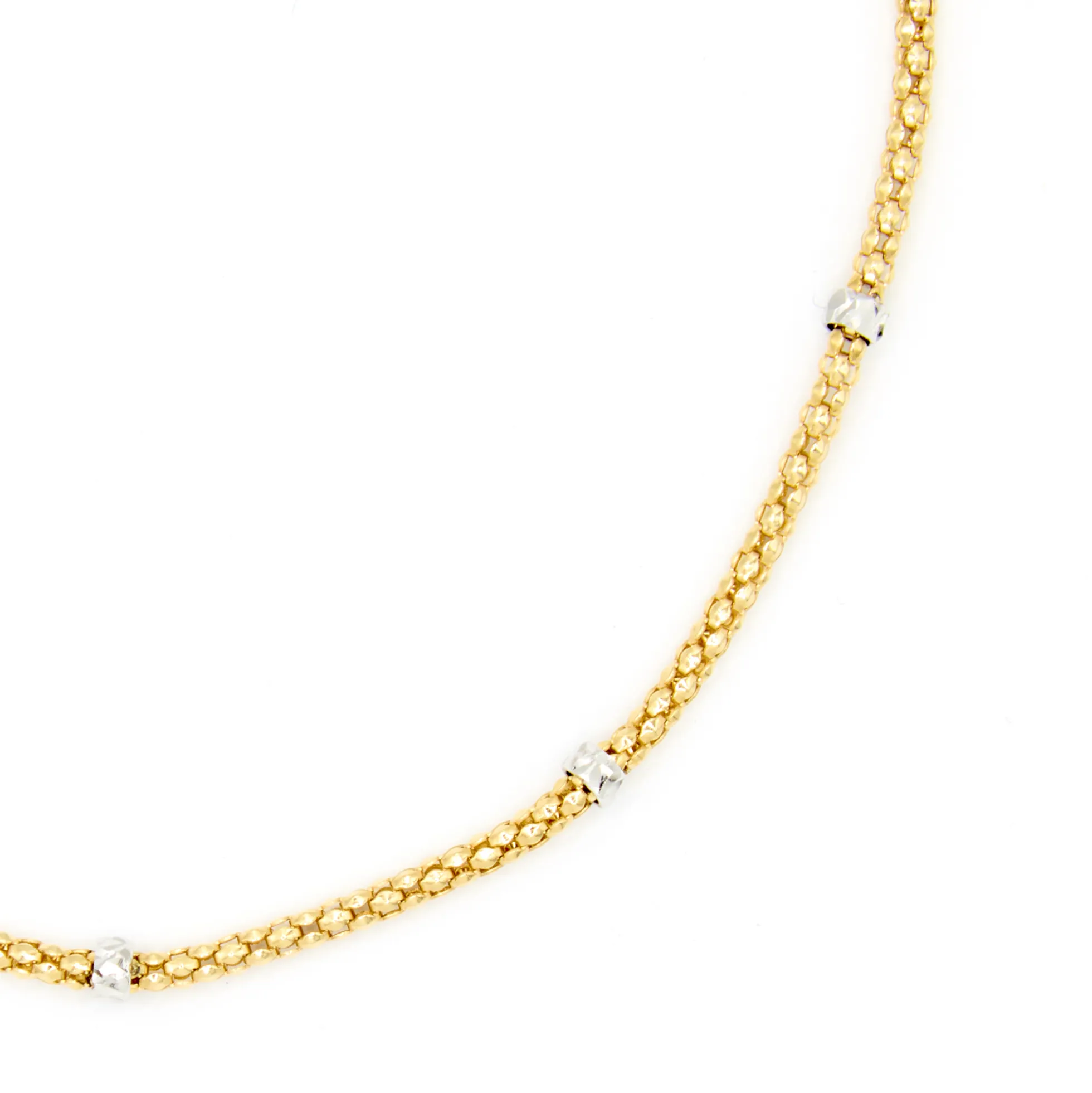 18-Inch Popcorn Chain With Gold Bead Stations, 14K White and Yellow Gold