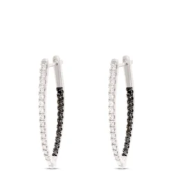 Inside-Outside Black and White Diamond Hoops, 14K White Gold