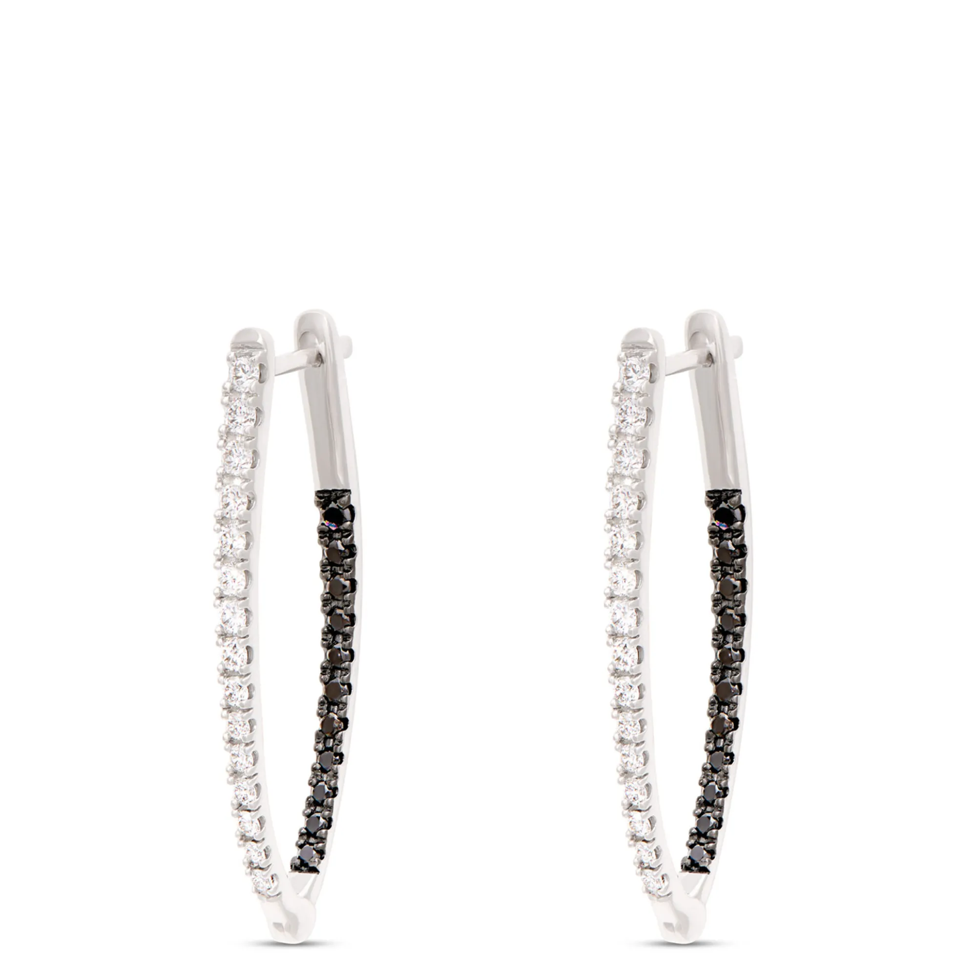 Inside-Outside Black and White Diamond Hoops, 14K White Gold