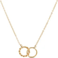 Interlocking Double Twist Ring Necklace, 14K