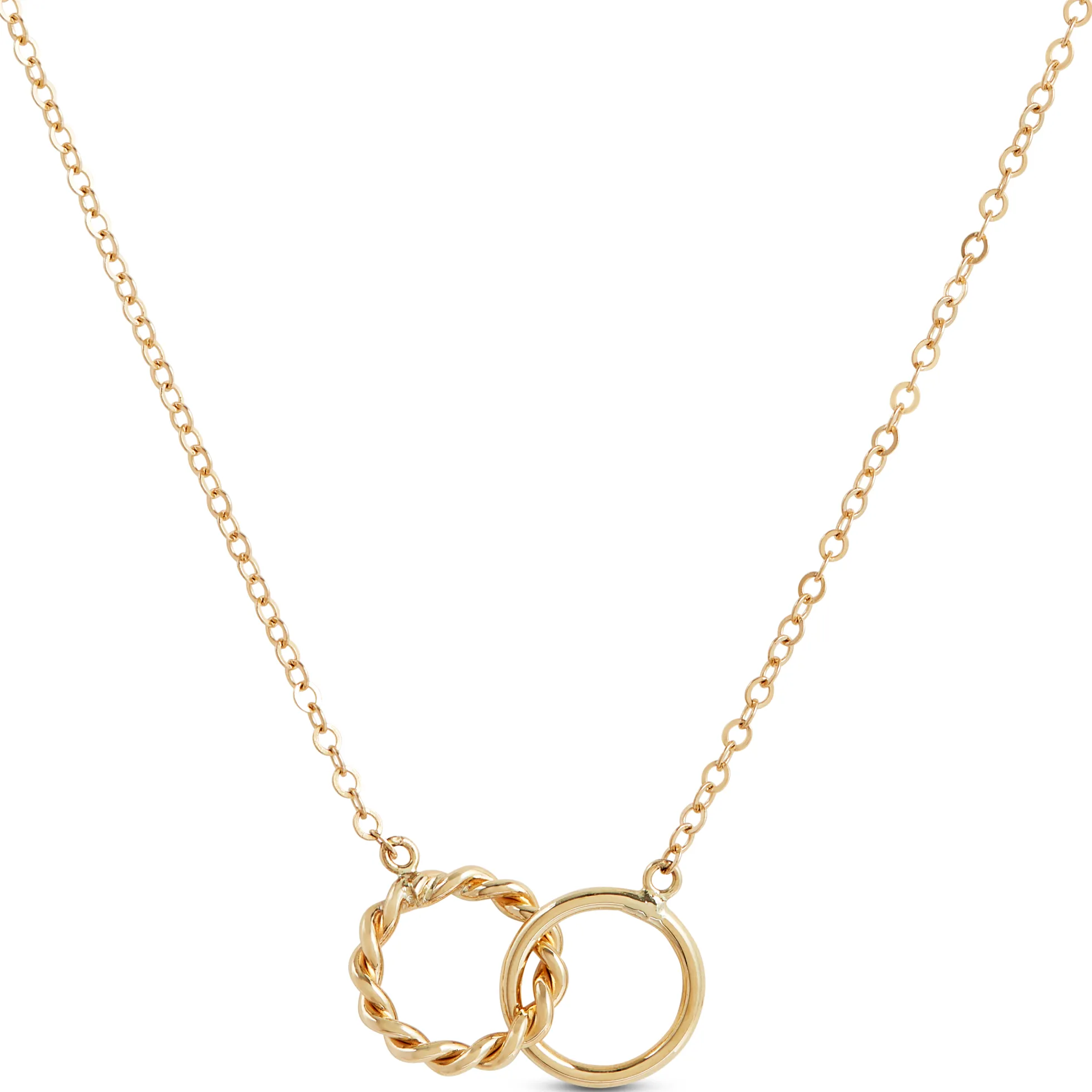 Interlocking Double Twist Ring Necklace, 14K