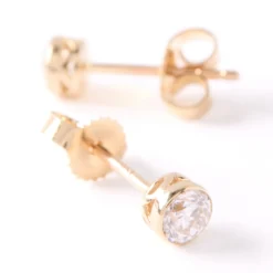 Invisible Bezel Classic Round Diamond Studs, ½ Carat, 14K Yellow Gold