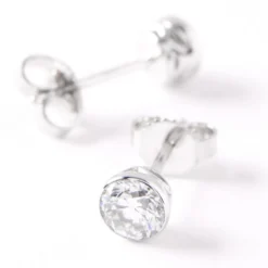 Invisible Bezel Classic Round Diamond Studs, 1 Carat, 14K White Gold