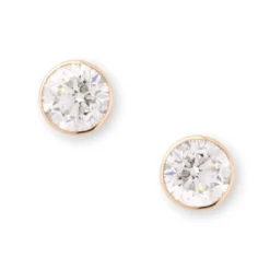 Invisible Bezel Classic Round Diamond Studs, 1 Carat, 14K Yellow Gold