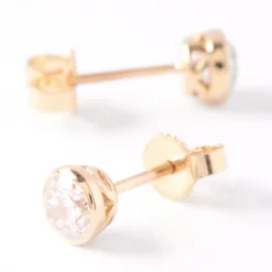 Invisible Bezel Classic Round Diamond Studs, 1 Carat, 14K Yellow Gold
