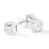 Invisible Bezel Solitaire Princess Cut Diamond Studs, 14K White Gold