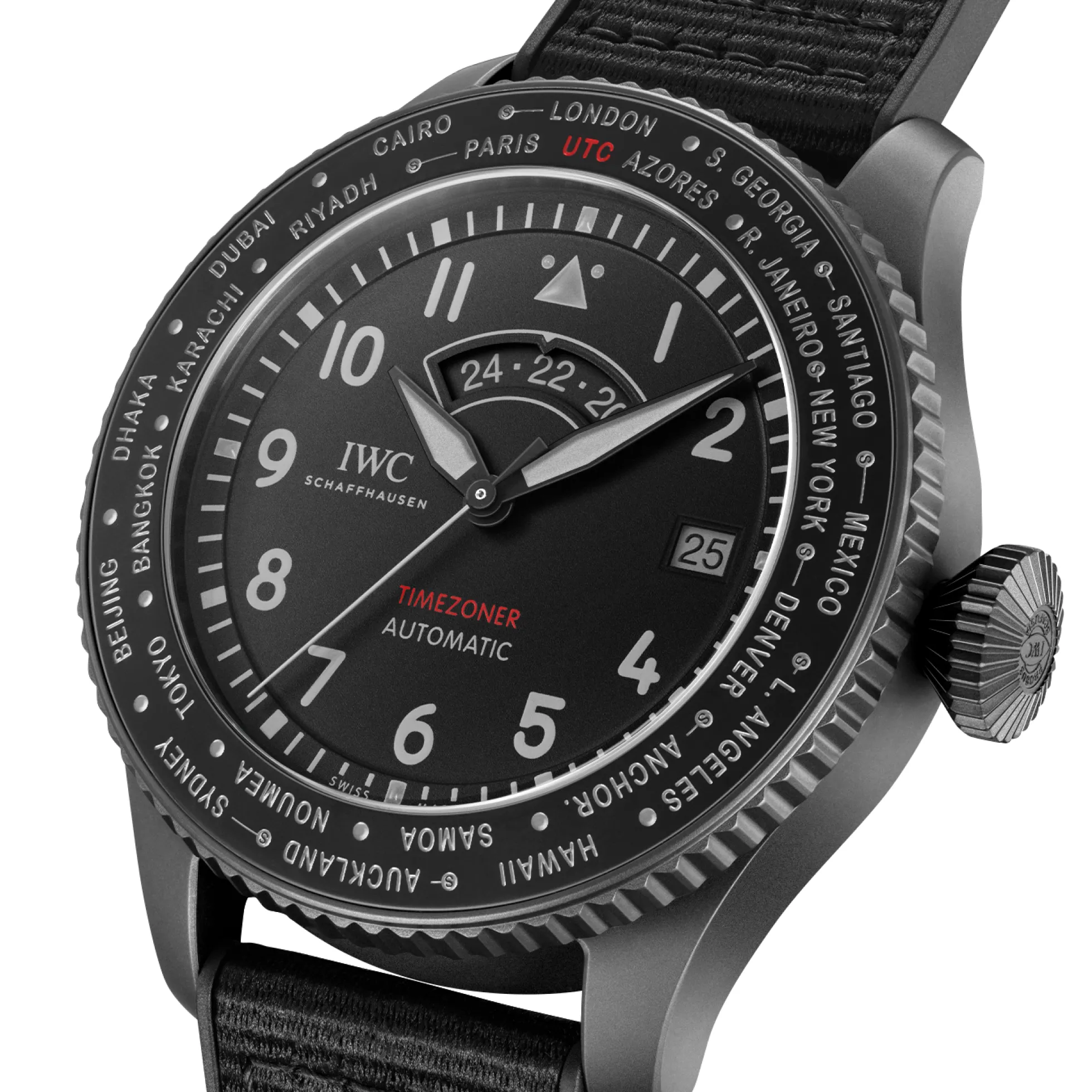 IWC Pilot's Watch Timezoner TOP GUN Ceratanium Black Dial Watch, 46mm