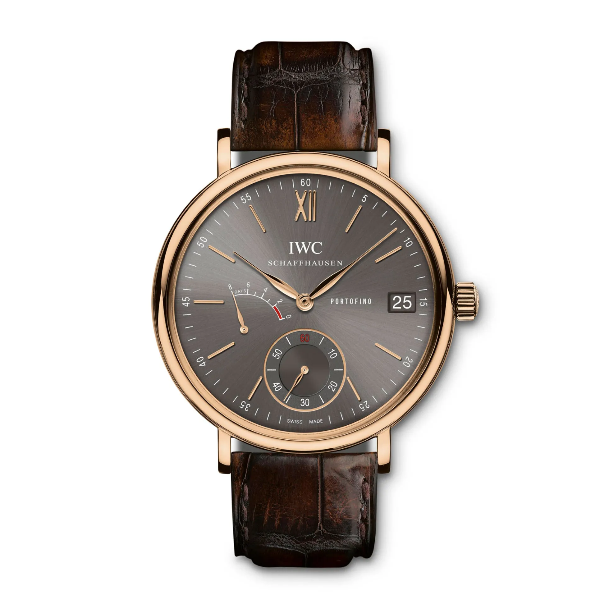 IWC Portofino Hand-Wound Eight Days Brown Dial Watch, 45mm