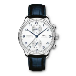IWC Portugieser Silver Dial Blue Detailed Chronograph Watch, 41mm