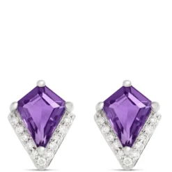 Kite Amethyst Diamond Studs, 14K White Gold