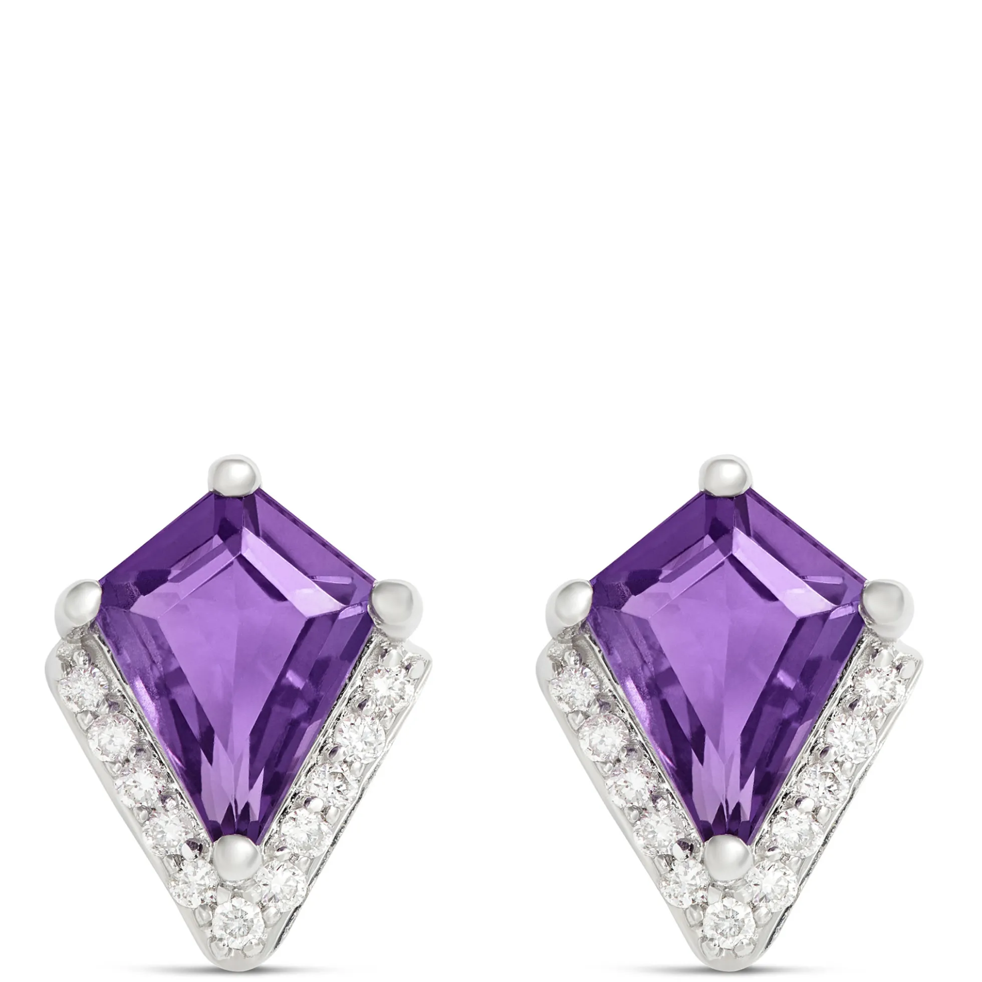 Kite Amethyst Diamond Studs, 14K White Gold