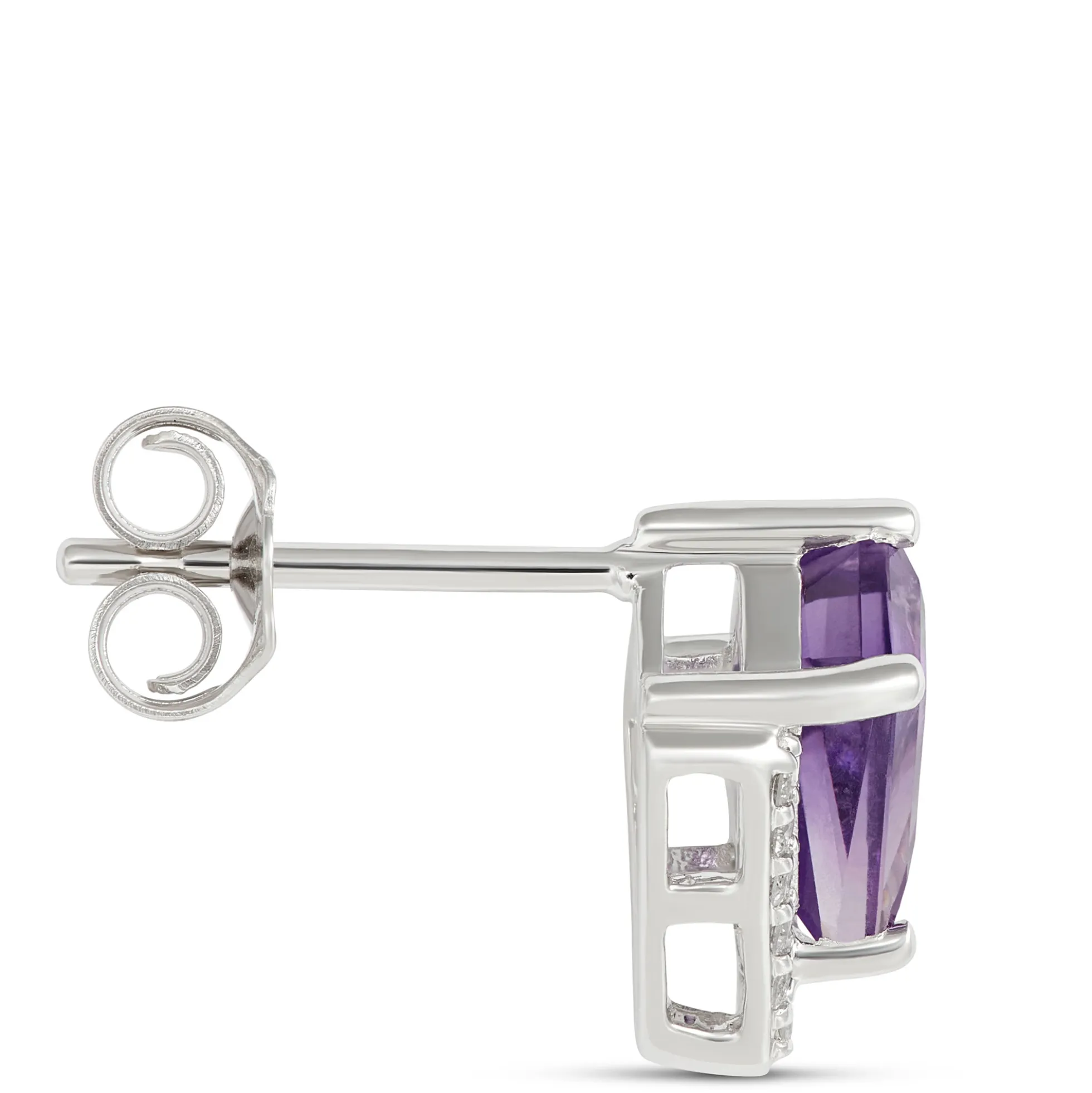 Kite Amethyst Diamond Studs, 14K White Gold