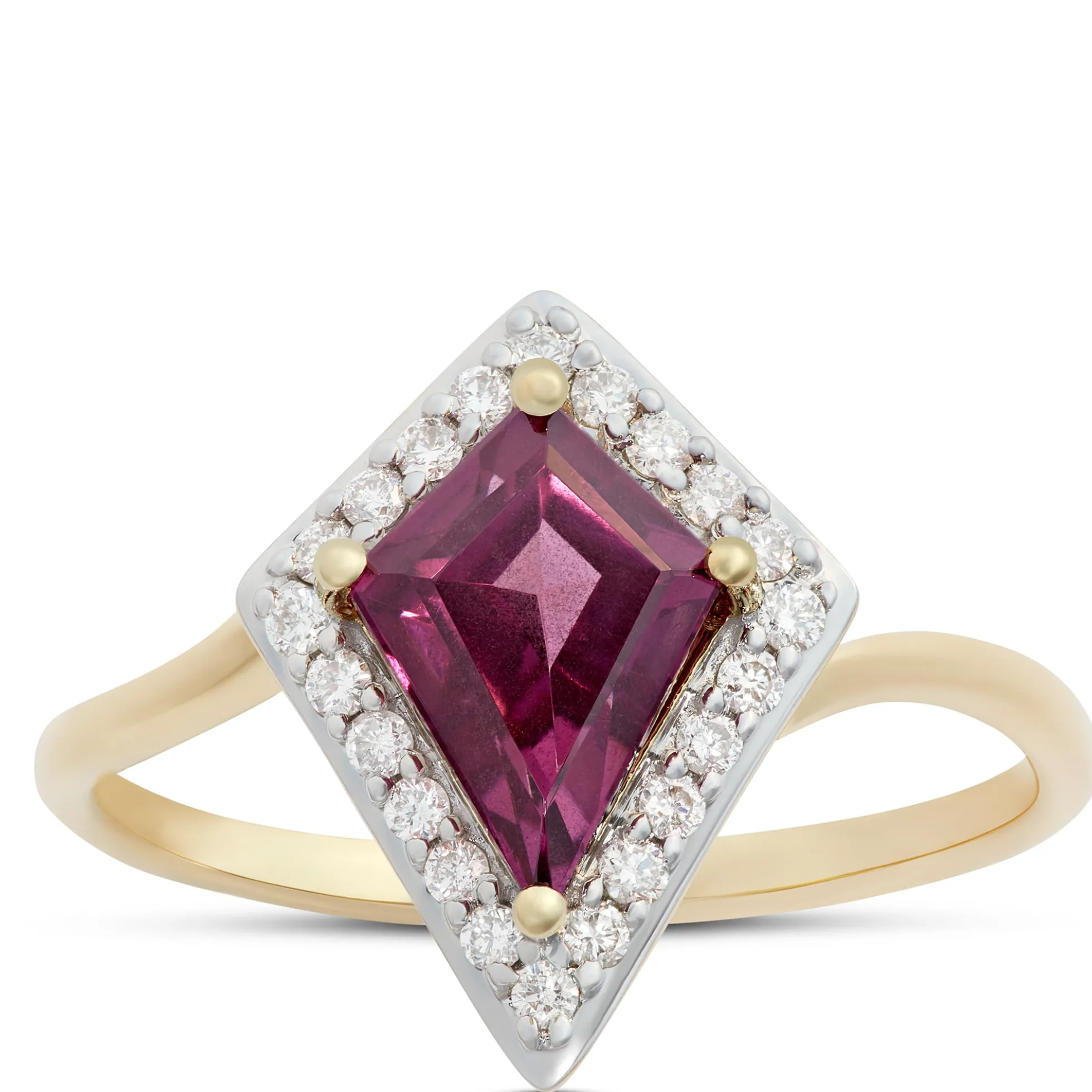Kite Purple Garnet Gemstone Ring, 14K Yellow Gold