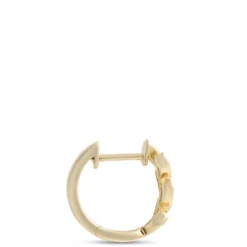 Leaf Shaped Hoops with Diamonds, 14K Yellow Gold
