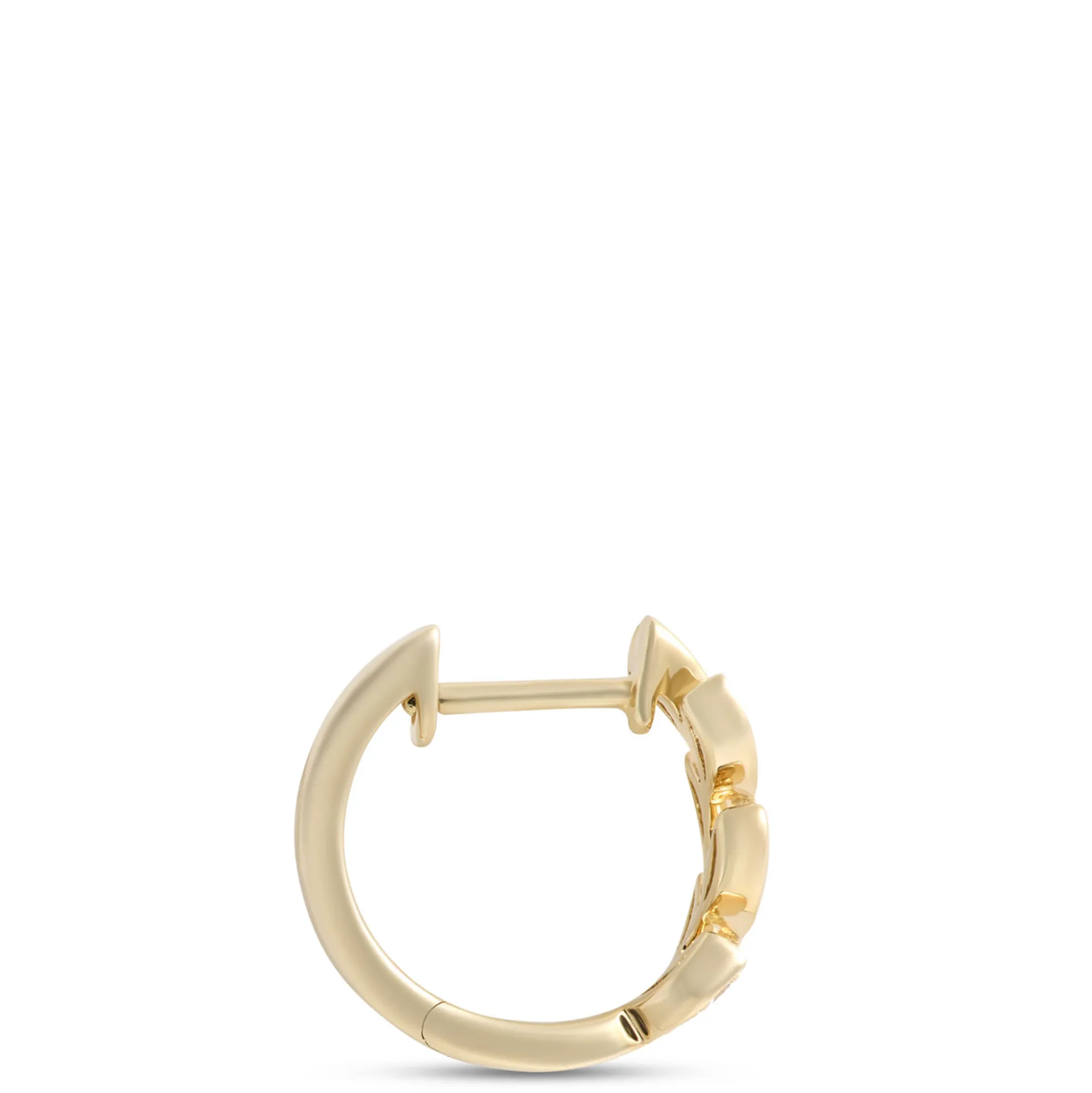 Leaf Shaped Hoops with Diamonds, 14K Yellow Gold